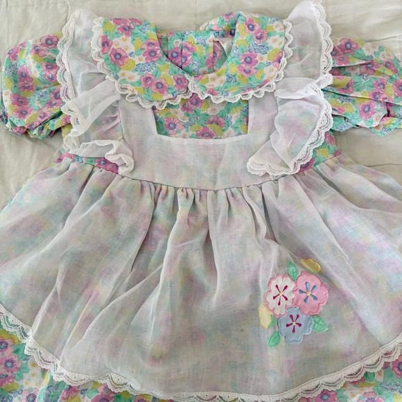 Vintage Young Hearts Floral Puff Sleeve Lace Trim Dress Size 3T - Picture 3 of 7